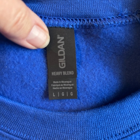 Gildan Blue Oversized Graphic Sweatshirt Long Sleeve Sz L - Picture 3 of 7